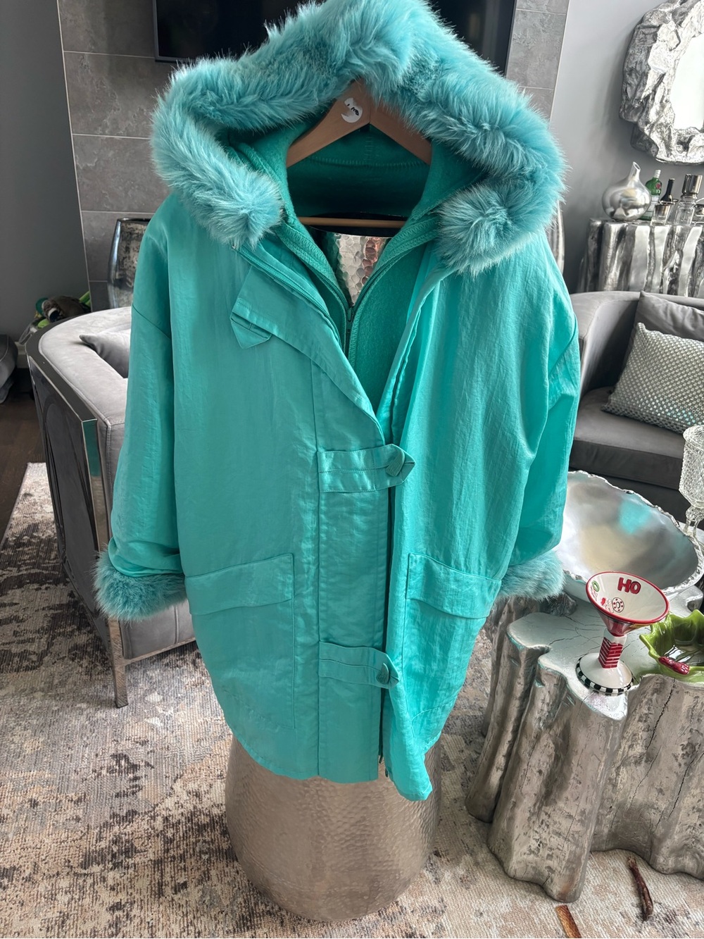 Vintage
1980s Linda Lindstrom aqua wool two-piece la Parka  knee length  mint!